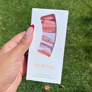 Pink with Silver Glitter False Press on Nails